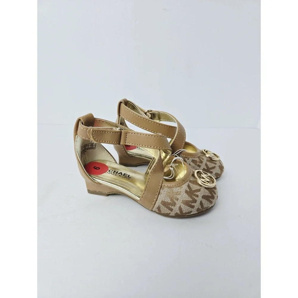 Michael Kors girls kids shoes NWT sz 6 sandal logo brown gold toddler